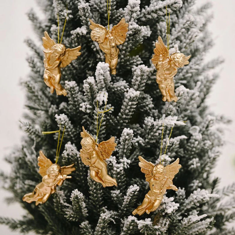 Enfeites de Anjo de Pendurar | Decoração de Árvore de Natal Enfeites de Anjo de Pendurar | Decoração de Árvore de Natal | GA Loja Casa Inovare Dourado - 6 Peças 