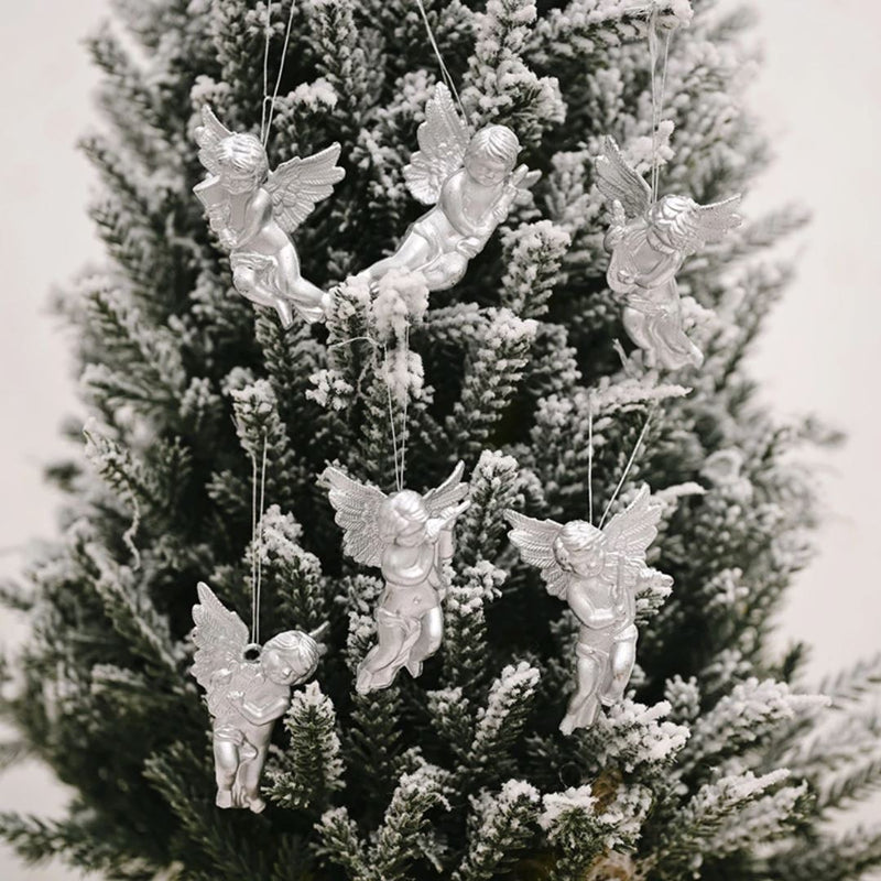 Enfeites de Anjo de Pendurar | Decoração de Árvore de Natal Enfeites de Anjo de Pendurar | Decoração de Árvore de Natal | GA Loja Casa Inovare Prata - 6 Peças 